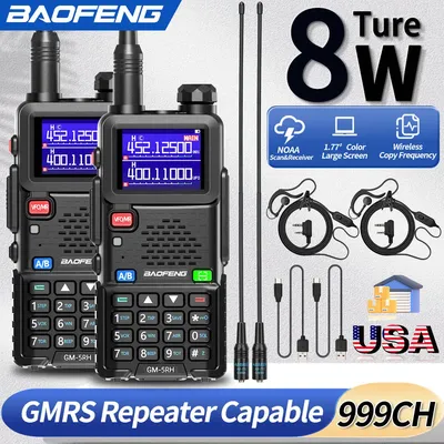 2X BAOFENG GM-5RH GMRS Walkie Talkie Wireless Copy Frequency 999CH Tri Power Type-C NOAA UV-5R