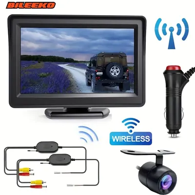 Wireless Car Backup Camera Kit 4.3" Monitor Rear View Camera Reverse Parking Assistant System for