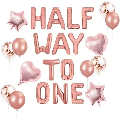 LaVenty 15 PCS Half Way To One Banner Half Way To One Rose Gold Balloons Decorations for Girl 1/2