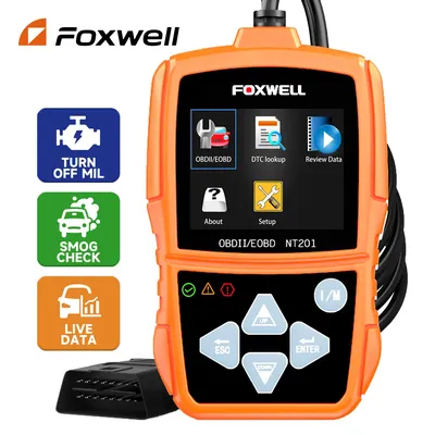 FOXWELL NT201 OBD2 Automotive Diagnostic Tool Professional Code Reader Scanner Check Engine Multi-Language Free Update pk ELM327