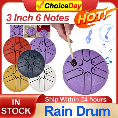 3 Inches 6 Notes Rain Drum for Outside Steel Tongue Drum Rain Drum Instrument Outdoor Mini Handpan