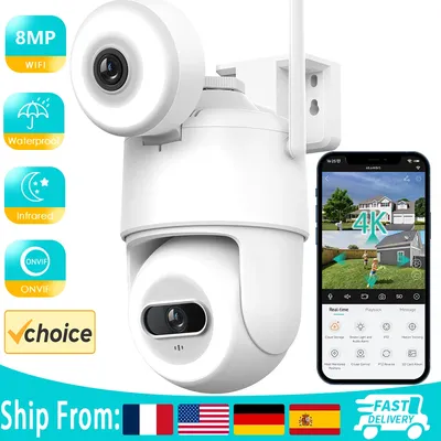 8MP 4K Wifi Street IP camera Dual Lens Dual Screens Outdoor Wireless Camera Ai Auto Tracking CCTV