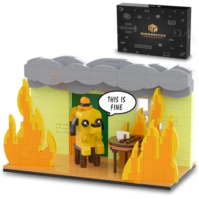 403 Pcs This is Fine Dog Building Blocks, Puppy Animal Figure Calm in Fire,Desktop Collectible Model