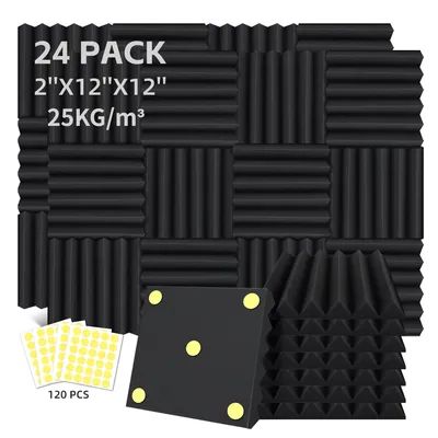 24 Packs Acoustic Foam Panels 2" X 12" X 12" Soundproofing Foam 25kg/m³ Noise Cancelling Foam with