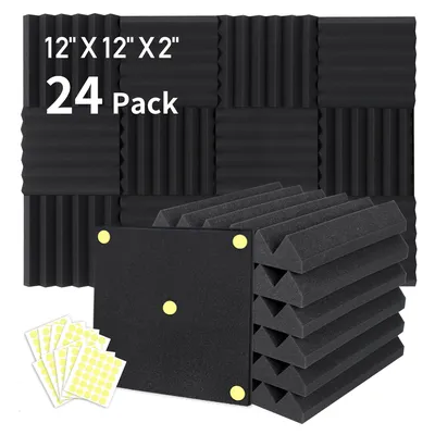 24 Packs Acoustic Foam Panels 2" X 12" X 12", Soundproofing Foam Noise Cancelling Foam with 120 PCS