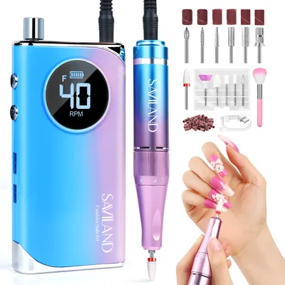 SAVILAND 40000RPM Professional Electric Nail Drill Rechargeable Nail File Machine with 12 Drill Bits