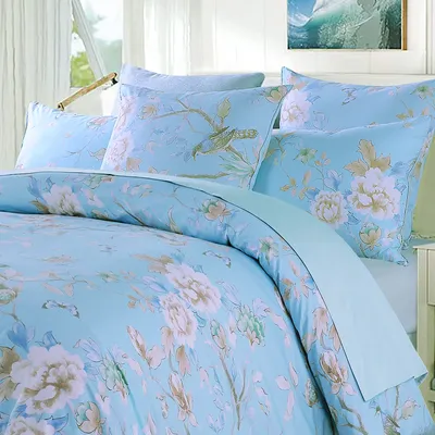 3pcs 600 TC 100% Egyptian Cotton Duvet Cover Set (Without Core), Luxury Vintage Bird & Watercolor