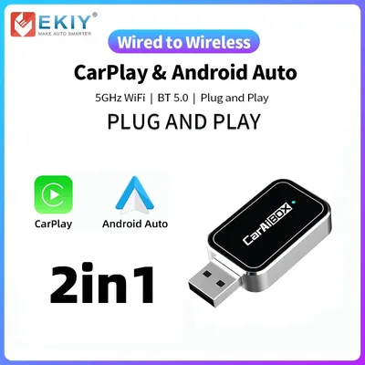 EKIY 2in1 USB A/C Plug and Play Wireless CarPlay Adapter Wireless Android Auto Dongle Box For Car