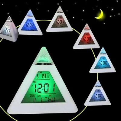 New LED Digital Alarm Clock Quiet Pyramid Alarm Clock Battery Powered Night Light Desk Clock with