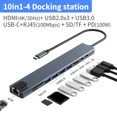 Gopala USB C Hub 10-in-1 with 4K@30Hz HDMI, Ethernet, 1 USB-C and 3 USB-A Ports, TF/SD Card Slot for