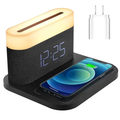 COLSUR S26 Fast 15W Wireless Charging Phone Plug with Digital Alarm Clock 3 Color Bedside Lamp Touch