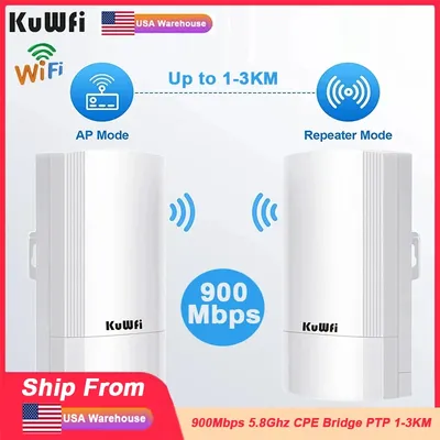 KuWFi 5.8G Outdoor CPE Bridge 900Mbps Wireless WiFi Router AP Repeater Mode PTP Long Range Up to