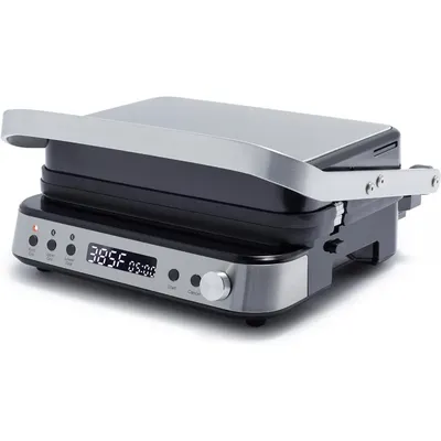 Electric Indoor Stainless Steel 6-in-1 Contact Grill and Griddle, Healthy Ceramic Nonstick,