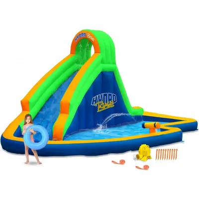 19'x11' Inflatable Water Slide+Blower - Splash Area - Water Cannon - Climbing Wall