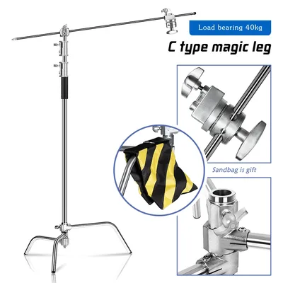 C-Stand Photography Stand Stainless Steel with Hold Arm and Grip Head Upgraded Max Height 260cm with