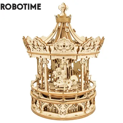 Robotime 3D Wooden Puzzle 336pcs Rotatable DIY Romantic Carousel Game Gift for Children Kids Adult