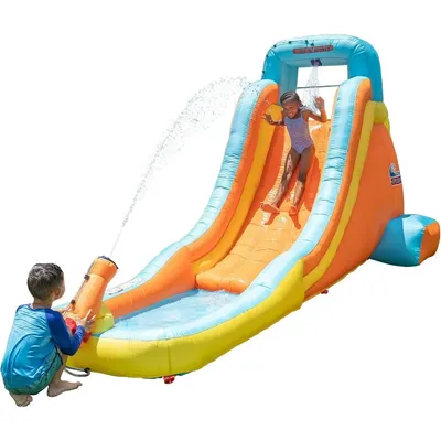 My First Inflatable Water Slide- Heavy-Duty Outdoor Slide with Water Cannon and Splash Pool with