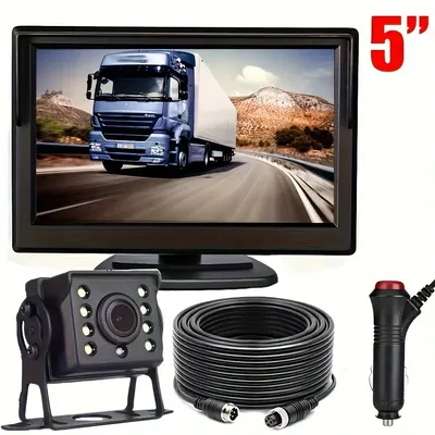 Car Rear View Backup Camera Kit with Monitor 4Pin Cable Heavy Duty Camera for RV Bus Truck 12V/24V