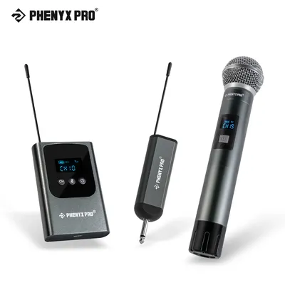 Phenyx Pro Dual Digital Wireless Microphone System w/ 2x15 UHF Channels, Handheld/Bodypack