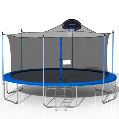 16FT Trampoline for Adults & Kids with Basketball Hoop, Outdoor Trampolines w/Ladder and Safety