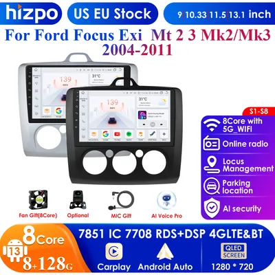 Hizpo Carplay 4G 9'' 10.33'' 8+256 2din Android Car Radio for Ford Focus 2 3 Mk2 Mk3 2004-2011