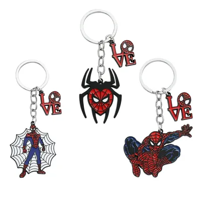 Superhero Spiderman Model Keychain Marvel The Avengers Spider Man Keyrings Cartoon Figure Key Holder