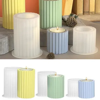 Resin Candle Holder Mold Striped Round Shaped Flower Pot Mold Epoxy Resin Molds Silicone Mould For