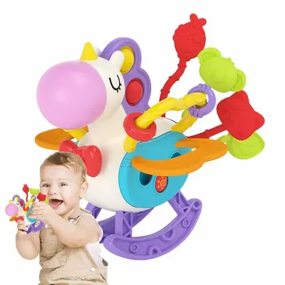 Pull String Activity Toy Colorful Animal Activity Rattle Soft Fidget Bath Toy Travel Learning