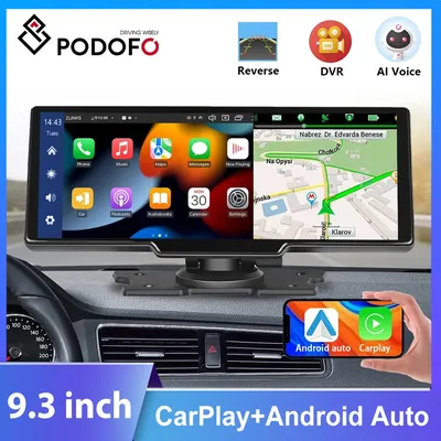 Podofo Car DVR Mirror Monitor Video Wireless Carplay Android Auto Dashboard DVRs GPS Navigation For