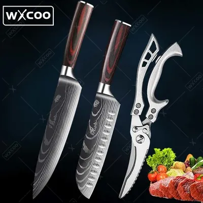 3pcs Kitchen Chef Knife Meat Cleaver Butcher Knife Fruit Knife Kitchen Vegetable Knife Kitchen