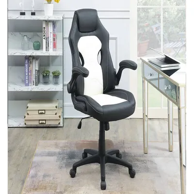 Office Chair Upholstered 1pc Comfort Chair Relax Gaming Office Chair Work Black And White