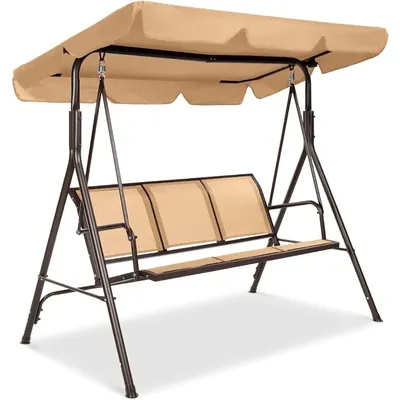 Baby Swing Board Porch W/Armrests Hanging Cocoon Chair Steel Frame - Tan 2-Seater Outdoor Adjustable