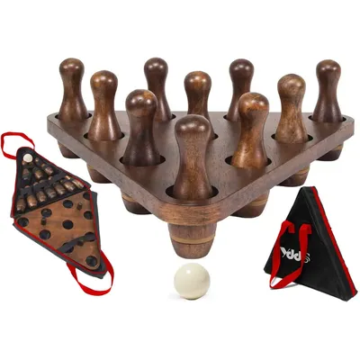 Bowling Pin Set with 10 Pcs Premium Hardwood Bowling Pins Durabel Triangular Pinsetter Resin Bowling