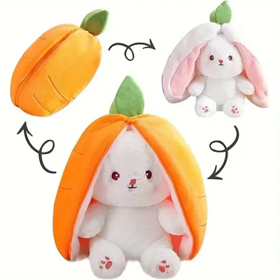 2 pieces BIG 13.8in of strawberry and carrot rabbit plush, Easter rabbit stuffed animal, cute