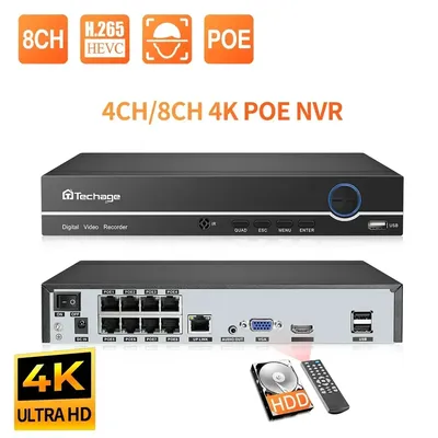 Techage H.265 4K 8CH PoE NVR 2MP 3MP 5MP Network Hard Disk Video Recorder Home Security CCTV