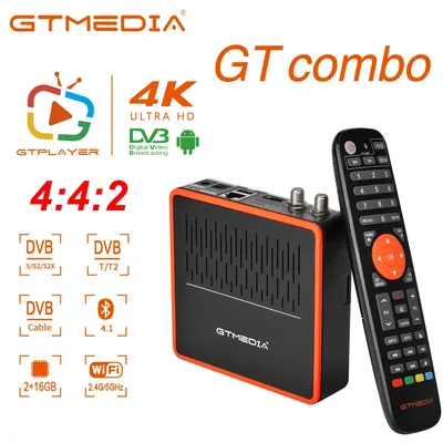 GTMEDIA GT combo Android 9.0 box supports DVB-S/S2/S2X, DVB+T/T2/C, 4K HD Build in Wifi