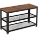 3-Tier Shoe Rack, 11.8 x 28.7 x 17.7 Inches, Hazelnut Brown and Black, Metal Mesh Shelves and Seat,