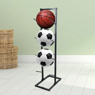 Four-Layer Multi Purpose Basketball Organizer Iron 4 Balls Storage Rack Indoor