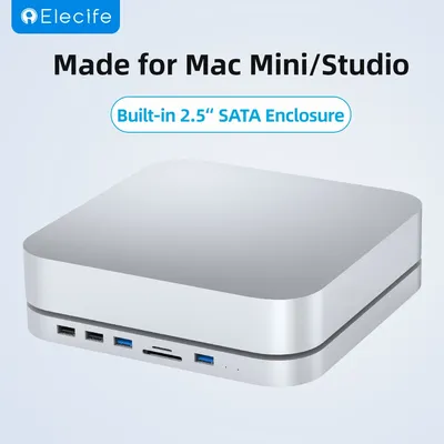 Elecife USB-C Docking Station for Mac Mini 7-in-1 USB 3.0 Hub with 2.5" HDD SATA Enclosure TF SD