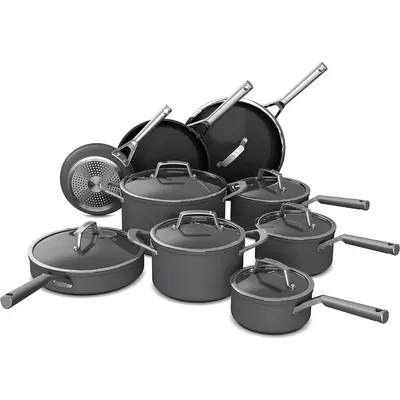 NeverStick Premium 16-Piece Cookware Set, Hard-Anodized, Nonstick, Durable & Oven Safe to 500°F,