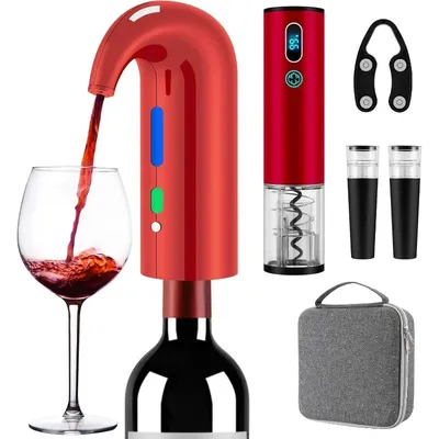 Higfra Wine Electric Wine Opener, Wine Decanter& Aerator and Pourer, Foil Cutter and EVA Storage