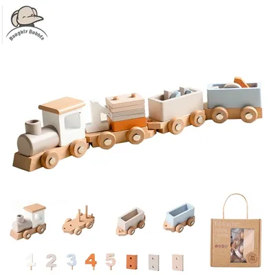 Wooden Birthday Train Toy Baby Early Education Puzzle Track Car Montessori Toy For Babies Digital