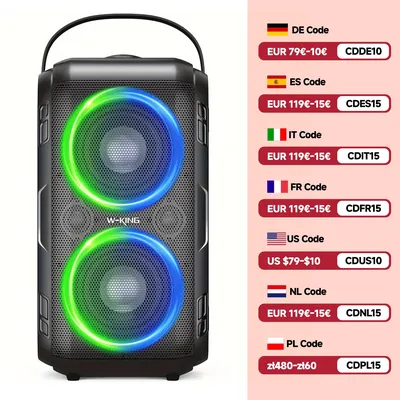 W-KING 80W RMS Party Portable Speakers Bluetooth Wireless Boombox/4 Drivers(2*4.04'' Woofer), Huge