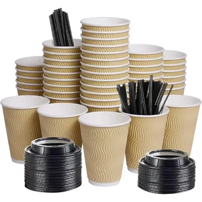 100 pack 12 oz Ripple Wall Insulated To Go Coffee Cups for Hot/Cold Beverage, Recyclable Takeaway