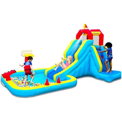 Inflatable Water Slide, Blow Up Water Slide with Climbing Wall, Water Slide for Kids Backyard with