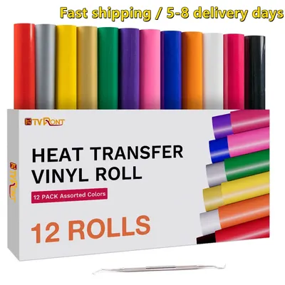 HTVRONT 12 Pack 12inX5ft Multi Colors Heat Transfer Vinyl Roll for Cricut DIY T-shirt Hat Printing