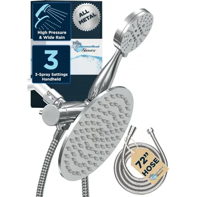 ALL METAL Dual Shower Head Combo – CHROME – 8 Inch Rainfall High Flow Shower Head & 3-Flow Handheld