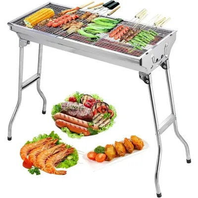 Charcoal grill,barbecue stainless steel folding portable barbecue tool kit, non-slip foot design can