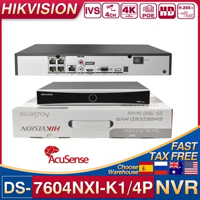 Hikvision AcuSense 4CH 4POE 4K NVR DS-7604NXI-K1/4P Ports 1SATA 12MP Network Vedio Recorder Facial