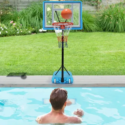 PVC Transparent Board Basket Frame Adjustable 115-135cm Poolside Basketball Hoop Blue